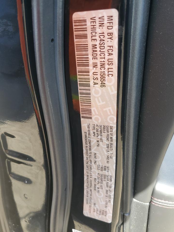 2022 DODGE DURANGO R/T VIN:1C4SDJCT1NC156546