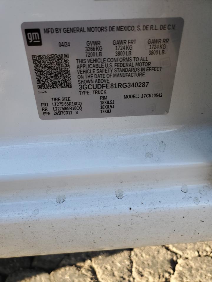 2024 CHEVROLET SILVERADO K1500 LT TRAIL BOSS VIN:3GCUDFE81RG340287