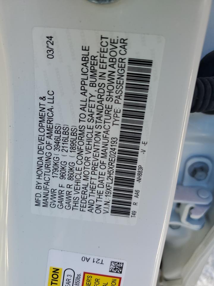 2024 HONDA CIVIC LX VIN:19XFL2H5XRE024193