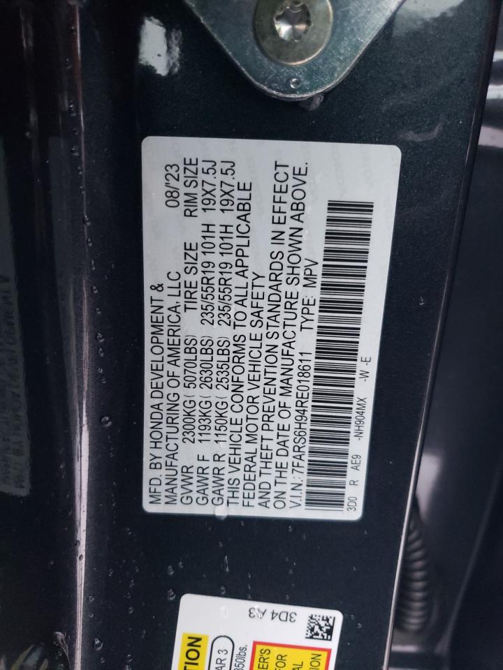 2024 HONDA CR-V SPORT TOURING VIN:7FARS6H94RE018611