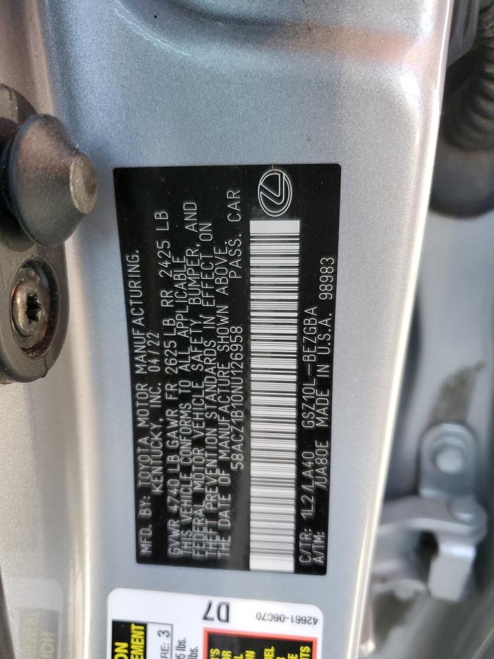 2022 LEXUS ES 350 BASE VIN:58ACZ1B10NU126958