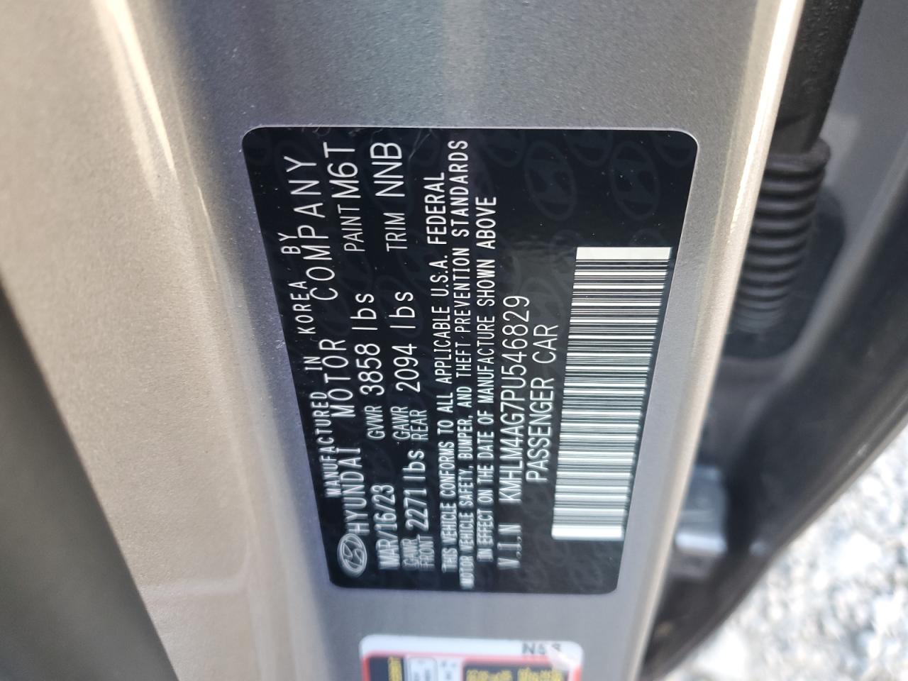 2023 HYUNDAI ELANTRA SEL VIN:KMHLM4AG7PU546829