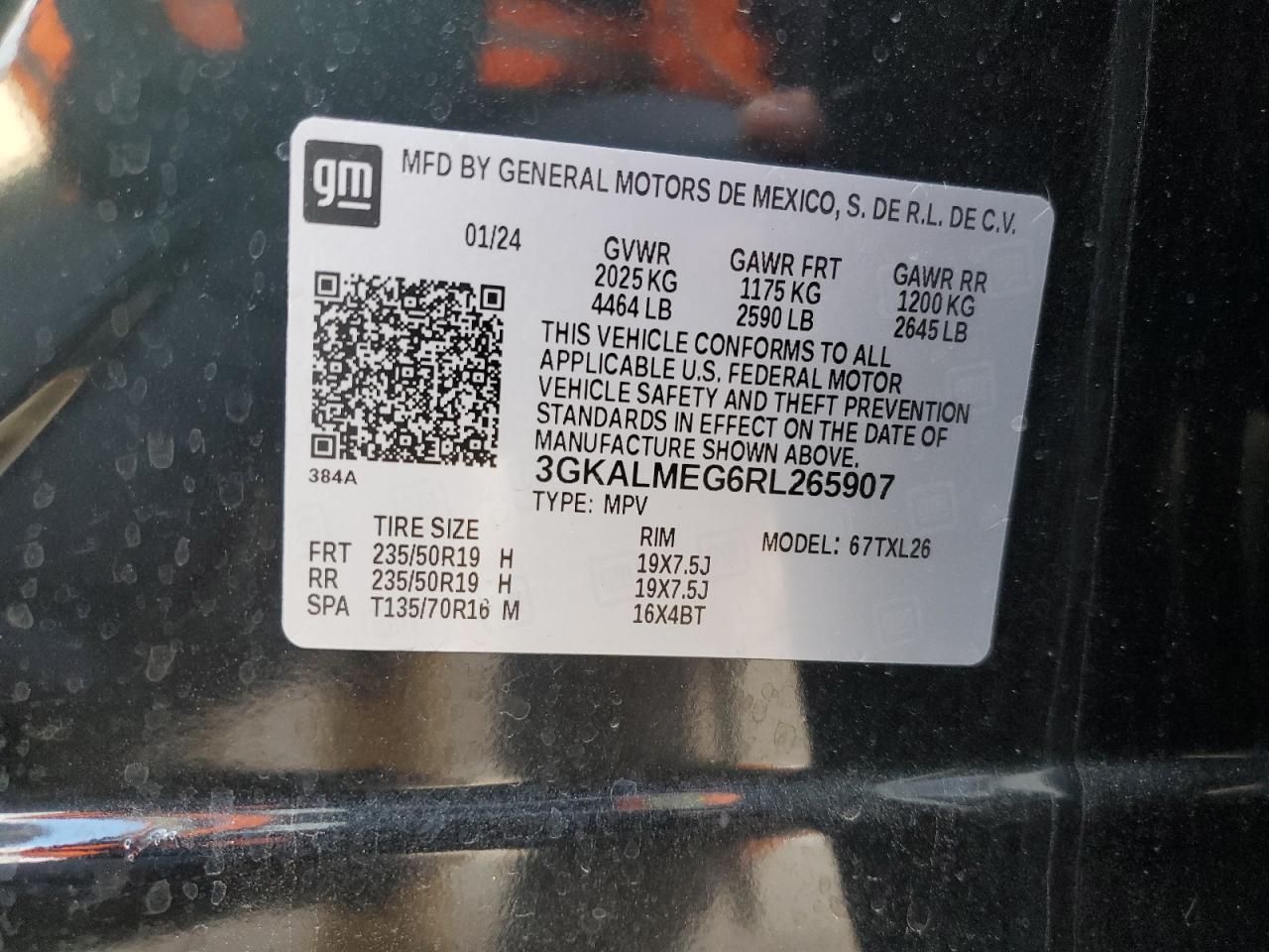 2024 GMC TERRAIN SLE VIN:3GKALMEG6RL265907