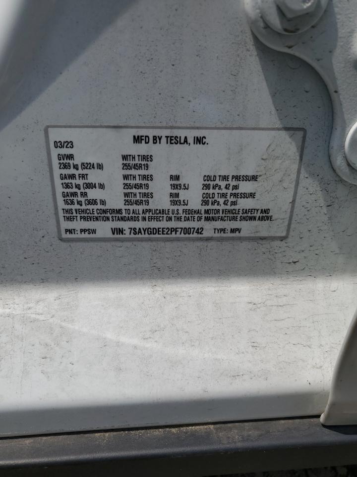 2023 TESLA MODEL Y VIN:7SAYGDEE2PF700742