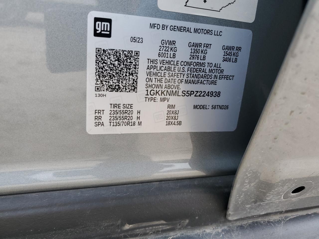 2023 GMC ACADIA SLT VIN:1GKKNMLS5PZ224938