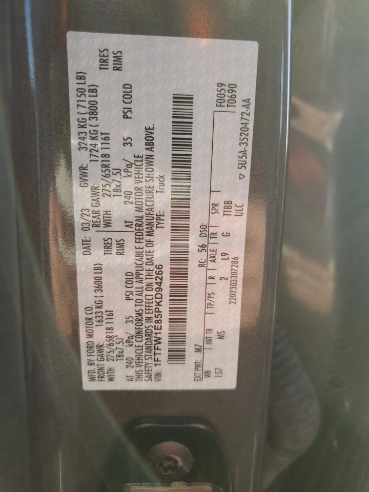 2023 FORD F150 SUPERCREW VIN:1FTFW1E85PKD94266