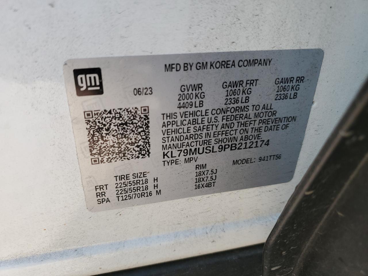 2023 CHEVROLET TRAILBLAZER RS VIN:KL79MUSL9PB212174