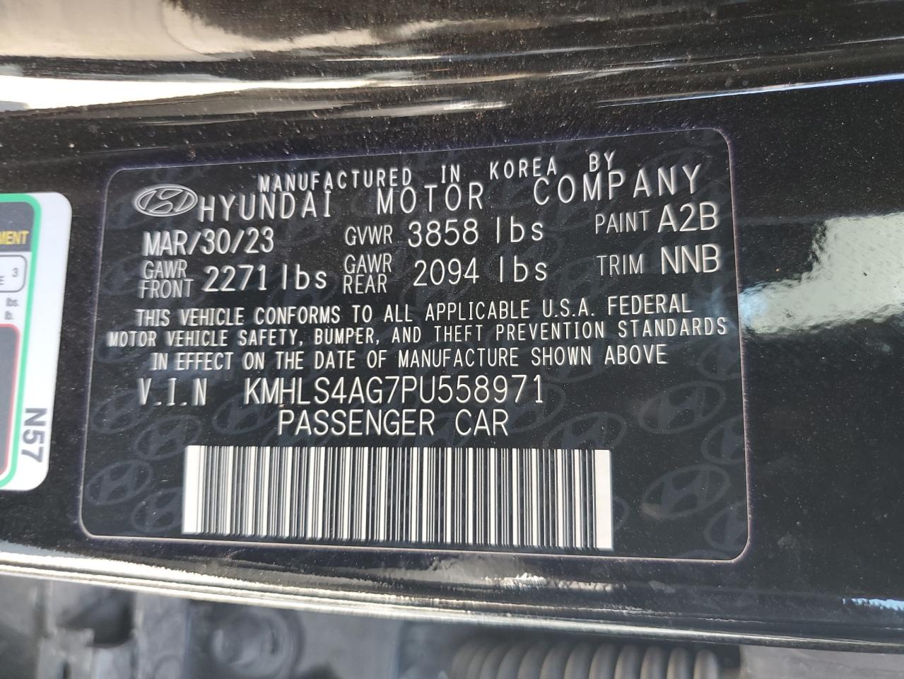 2023 HYUNDAI ELANTRA SEL VIN:KMHLS4AG7PU558971