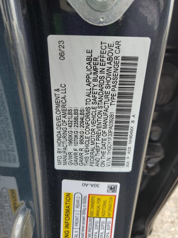 2023 HONDA ACCORD EX VIN:1HGCY1F33PA039281