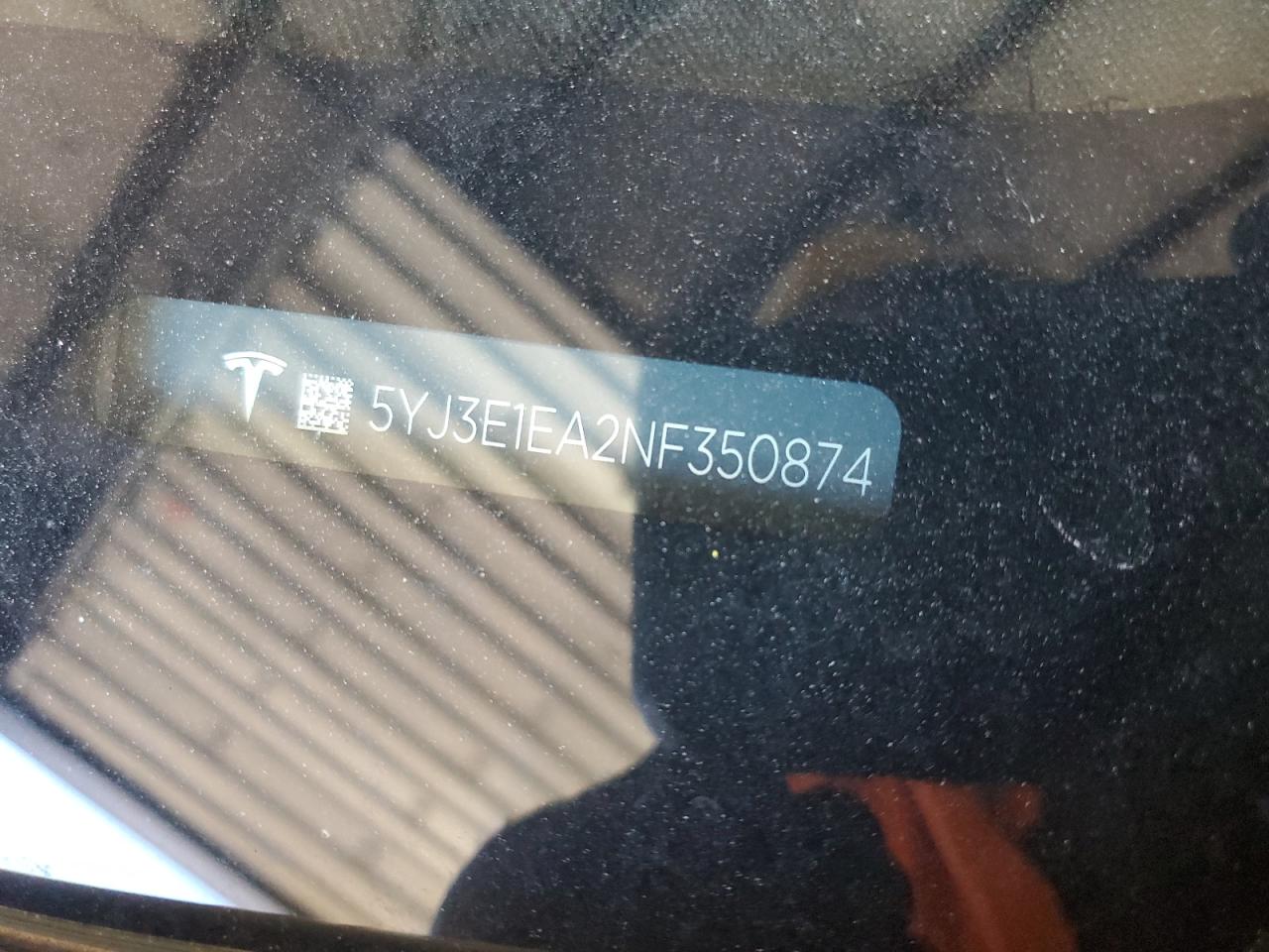 2022 TESLA MODEL 3 VIN:5YJ3E1EA2NF350874