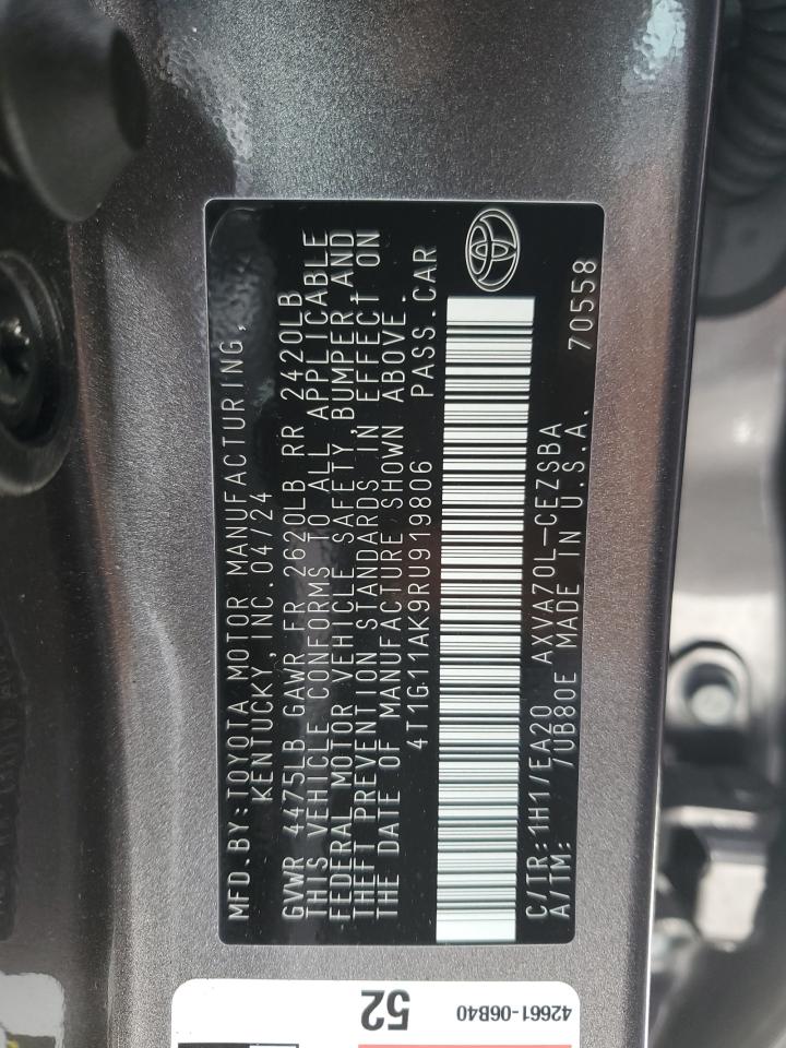 2024 TOYOTA CAMRY SE NIGHT SHADE VIN:4T1G11AK9RU919806