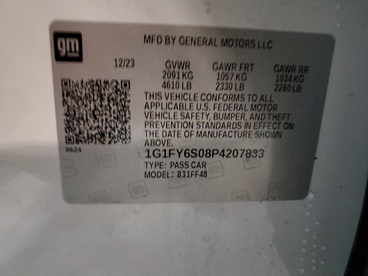 2023 CHEVROLET BOLT EUV LT VIN:1G1FY6S08P4207833