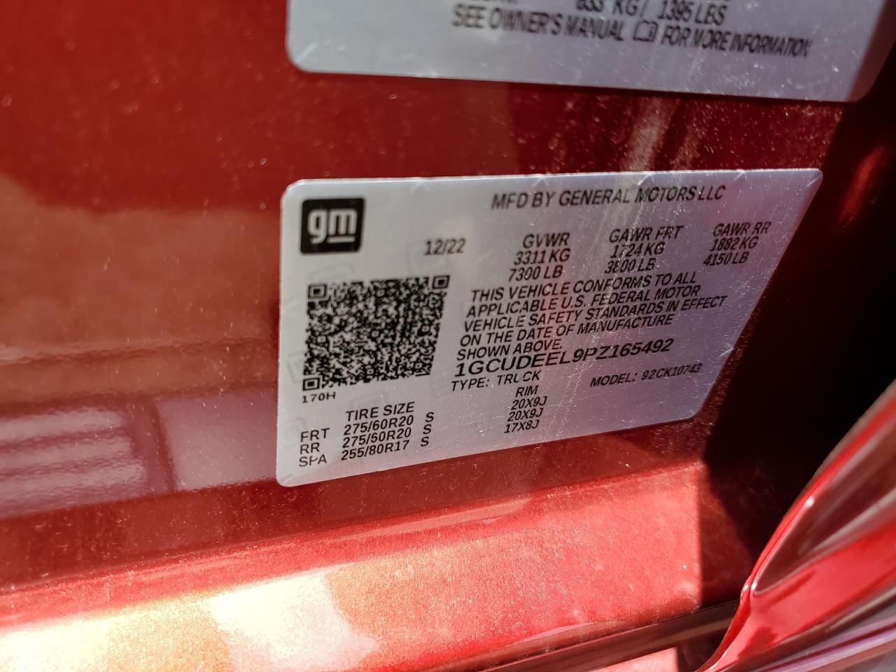 2023 CHEVROLET SILVERADO K1500 RST VIN:1GCUDEEL9PZ165492