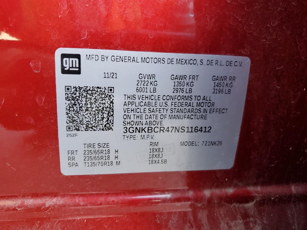 2022 CHEVROLET BLAZER 2LT VIN:3GNKBCR47NS116412