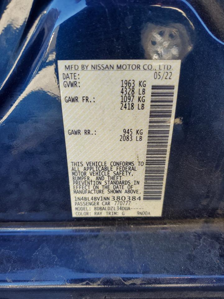 2022 NISSAN ALTIMA S VIN:1N4BL4BV1NN380384