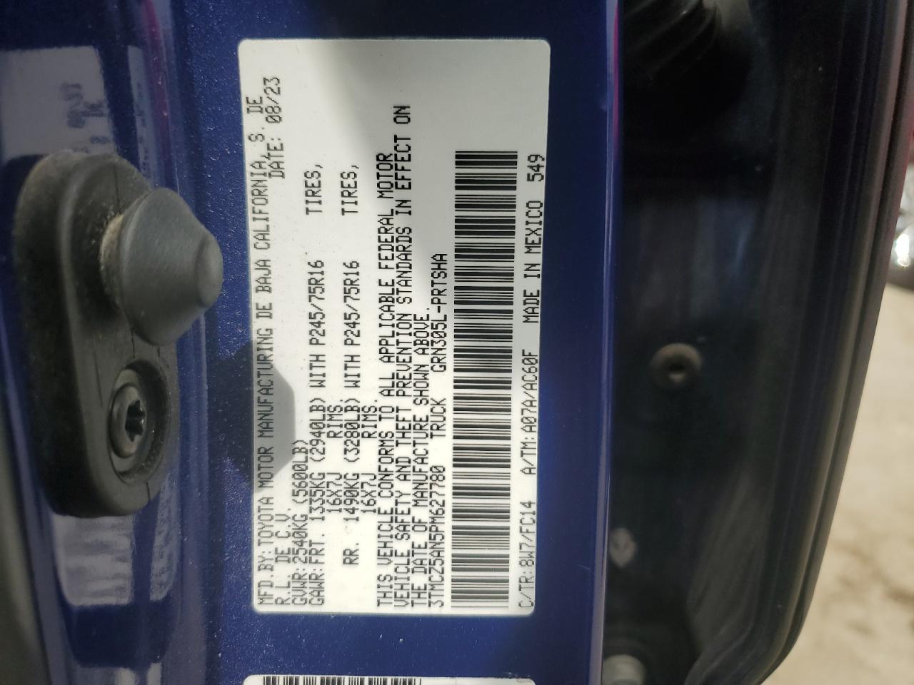 2023 TOYOTA TACOMA DOUBLE CAB VIN:3TMCZ5AN5PM627780