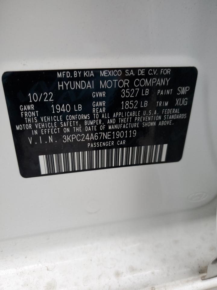 2022 HYUNDAI ACCENT SE VIN:3KPC24A67NE190119