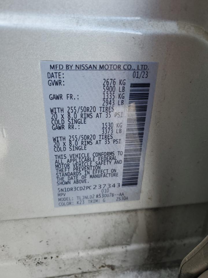 2023 NISSAN PATHFINDER SL VIN:5N1DR3CD2PC237343