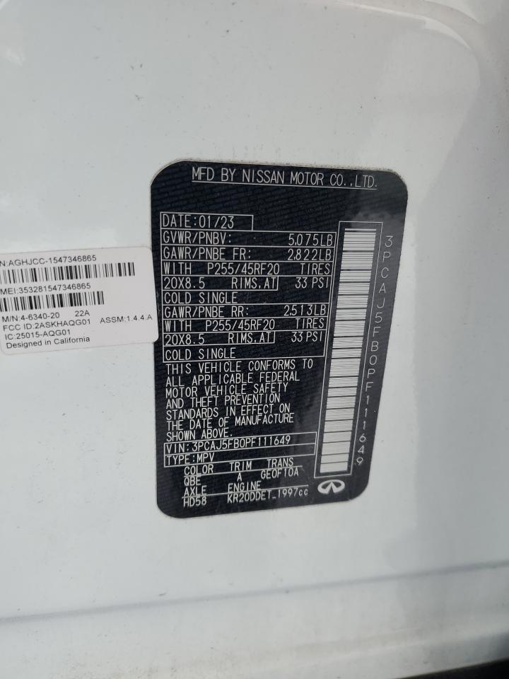 2023 INFINITI QX50 SPORT VIN:3PCAJ5FB0PF111649