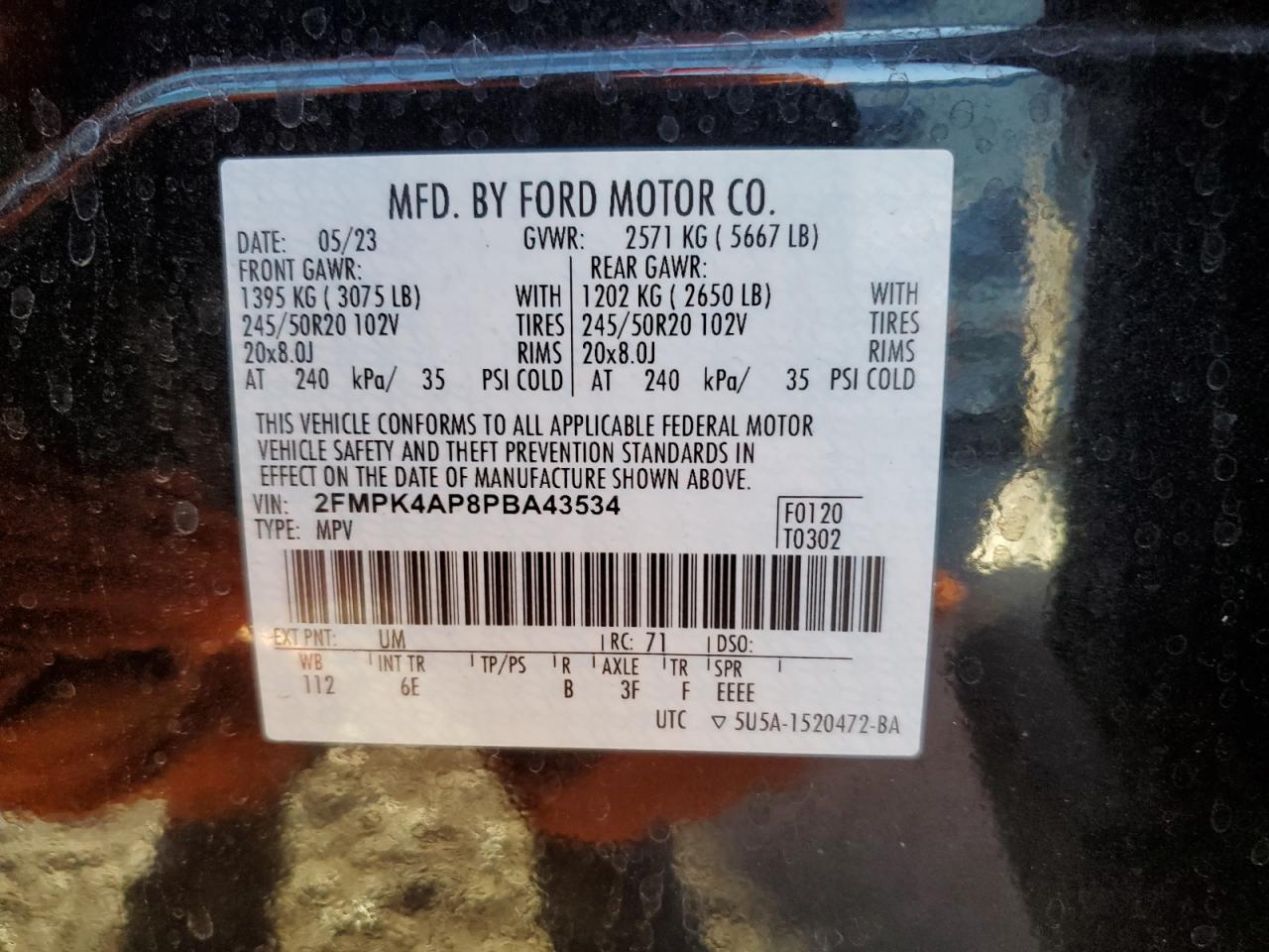2023 FORD EDGE ST VIN:5YFBURHE0JP838313