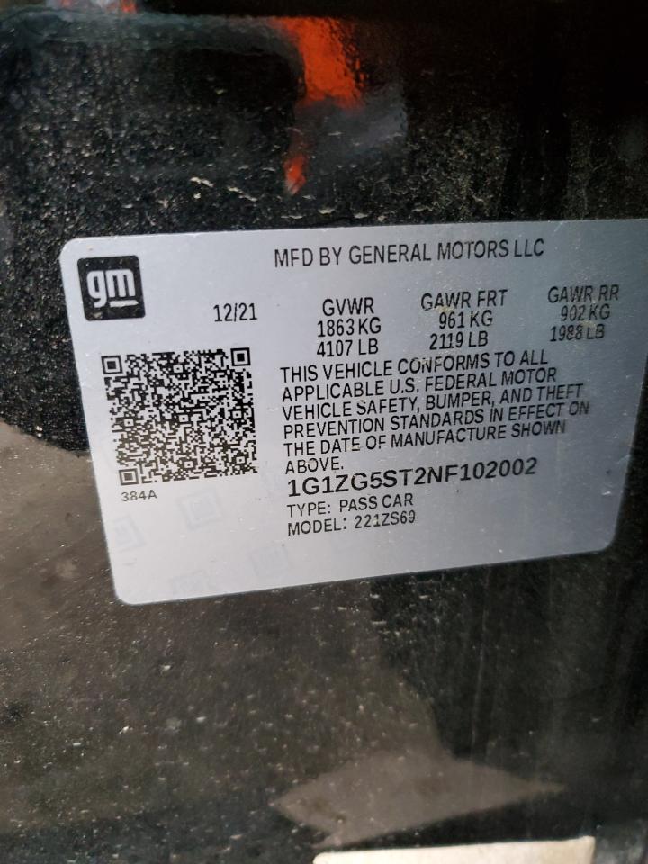 2022 CHEVROLET MALIBU RS VIN:1G1ZG5ST2NF102002