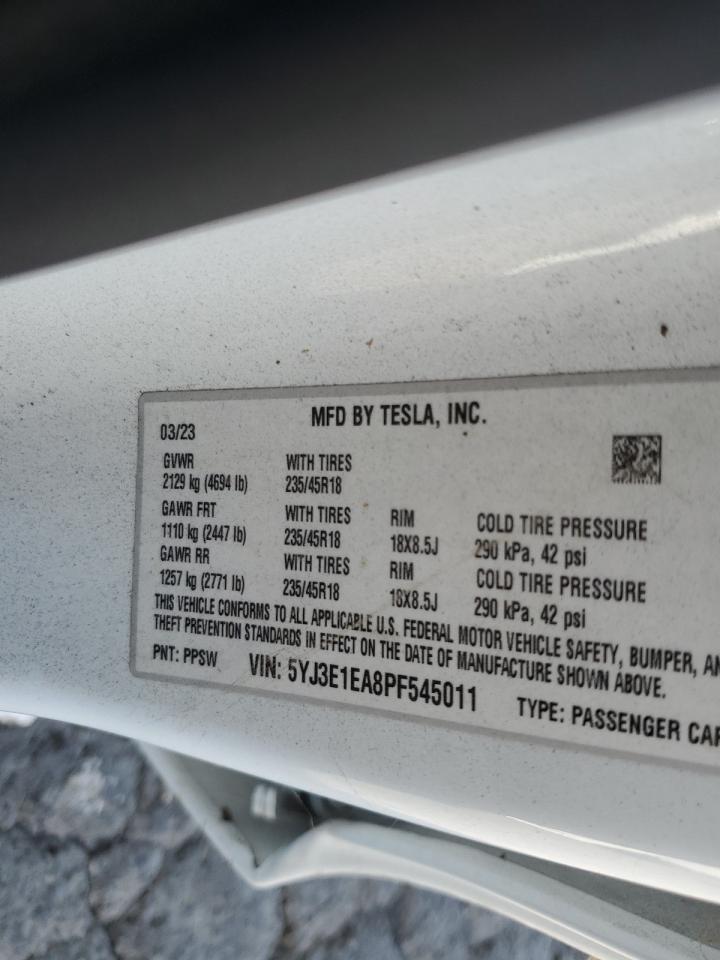 2023 TESLA MODEL 3 VIN:5YJ3E1EA8PF545011
