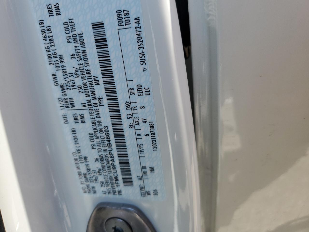 2023 FORD ESCAPE ST LINE ELITE VIN:1FMCU9PA8PUB46603