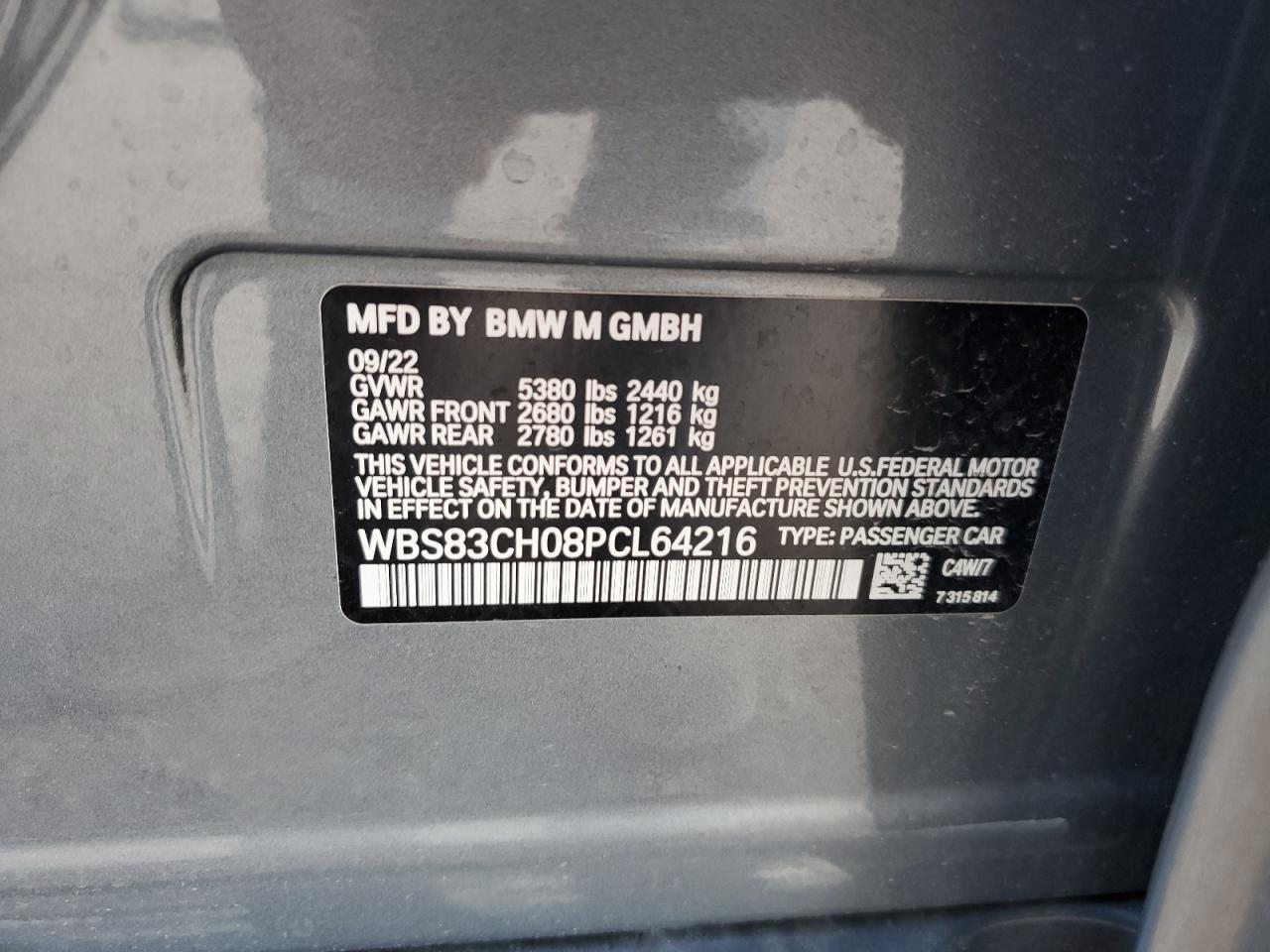 2023 BMW M5 VIN:WBS83CH08PCL64216