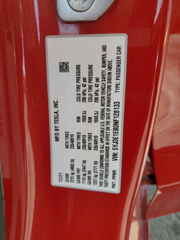 2022 TESLA MODEL 3 VIN:5YJ3E1EB0NF128133