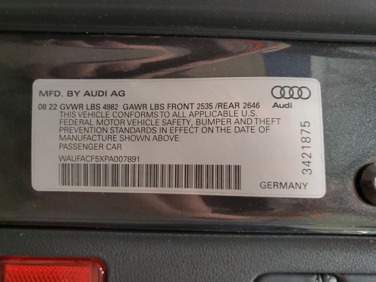 2023 AUDI A5 PREMIUM PLUS 45 VIN:WAUFACF5XPA007891