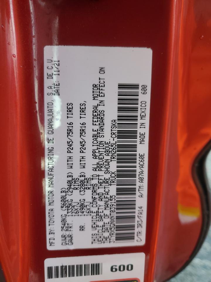 2022 TOYOTA TACOMA ACCESS CAB VIN:3TYRX5GNXNT039155