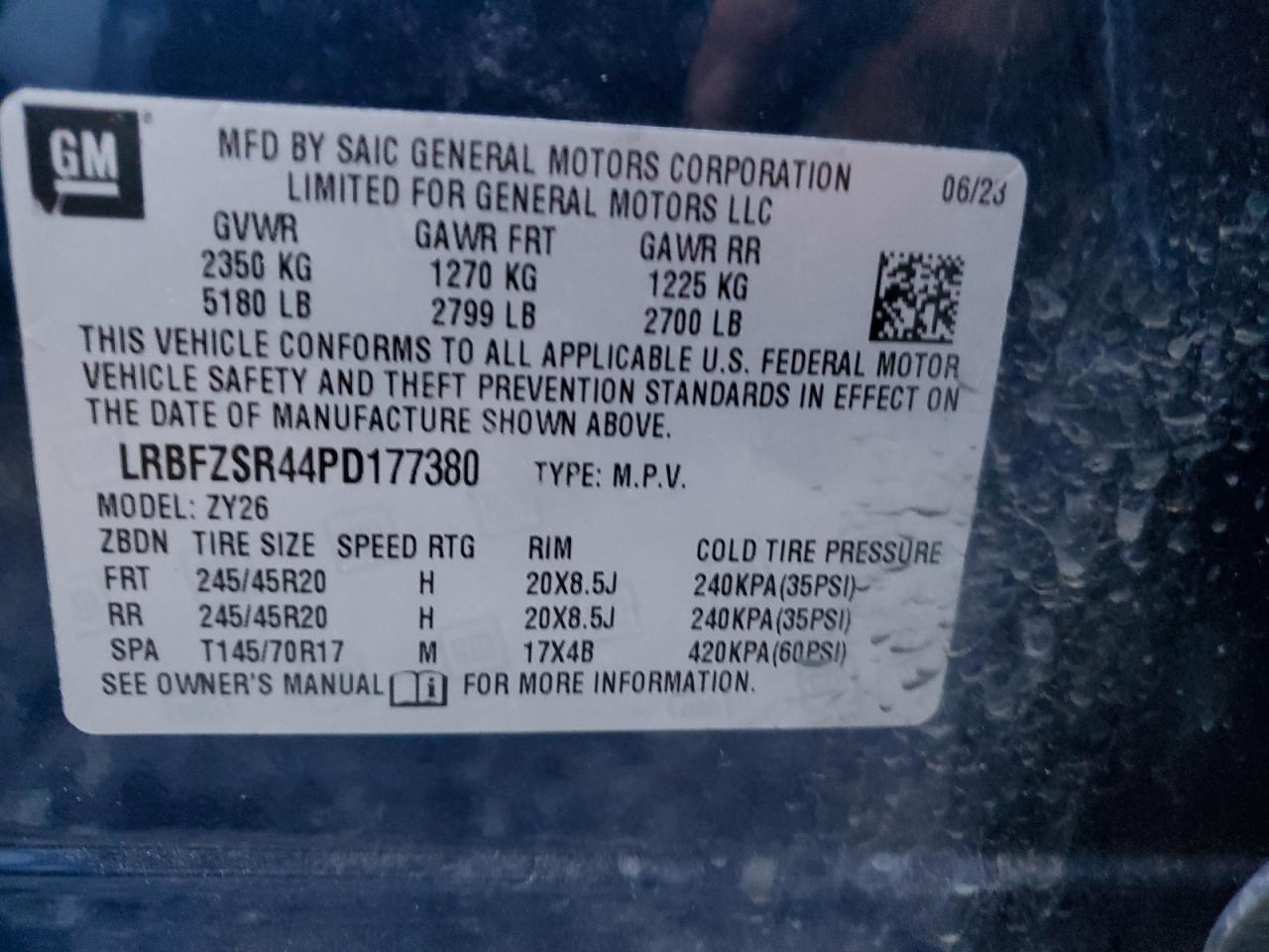 2023 BUICK ENVISION AVENIR VIN:LRBFZSR44PD177380