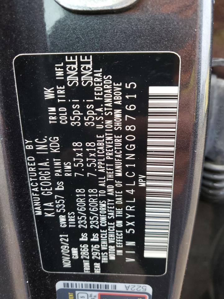 2022 KIA SORENTO S VIN:5XYRL4LC1NG087615