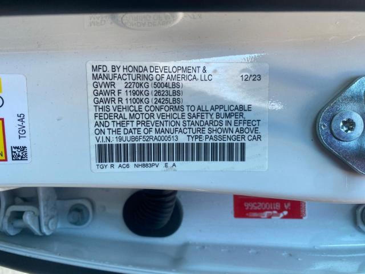 2024 ACURA TLX A-SPEC VIN:19UUB6F52RA000513