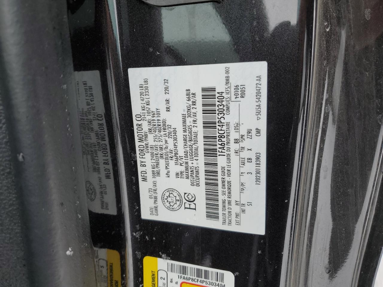 2023 FORD MUSTANG GT VIN:1FA6P8CF4P5303404
