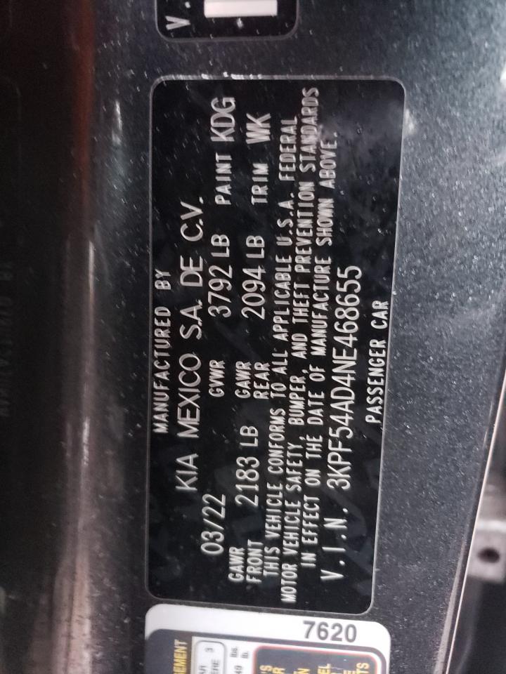 2022 KIA FORTE GT LINE VIN:3KPF54AD4NE468655