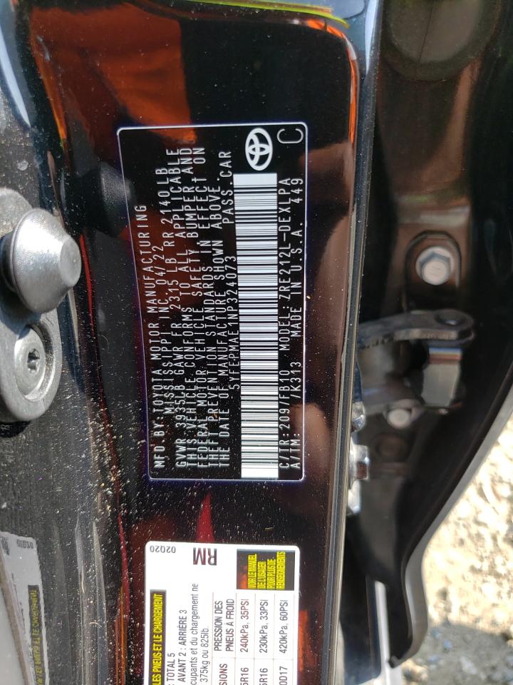 2022 TOYOTA COROLLA LE VIN:5YFEPMAE1NP324073