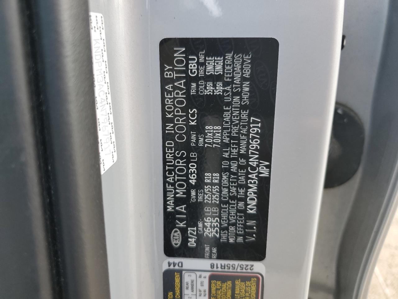 2022 KIA SPORTAGE LX VIN:KNDPM3AC4N7967917