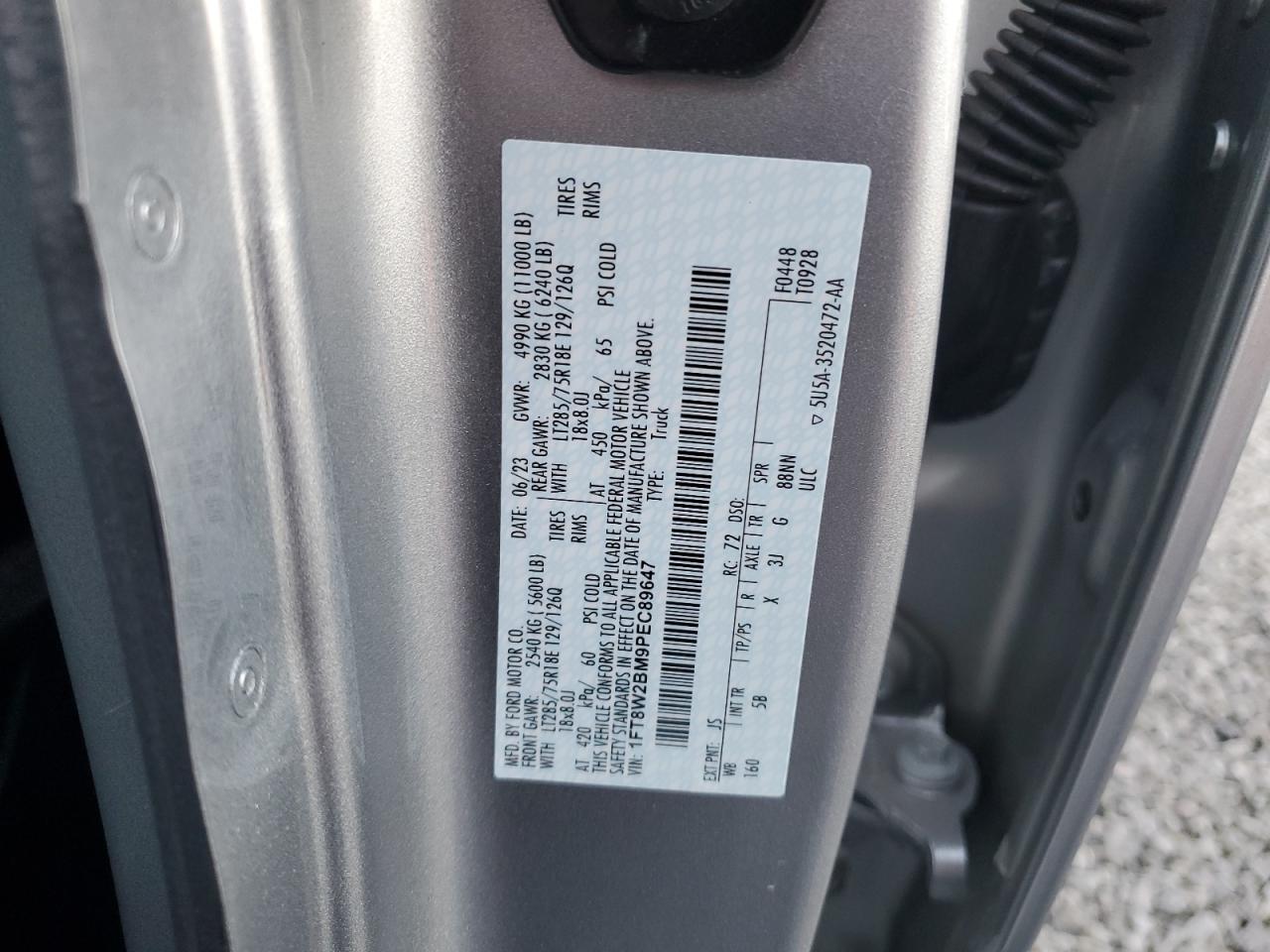 2023 FORD F250 SUPER DUTY VIN:1FT8W2BM9PEC89647