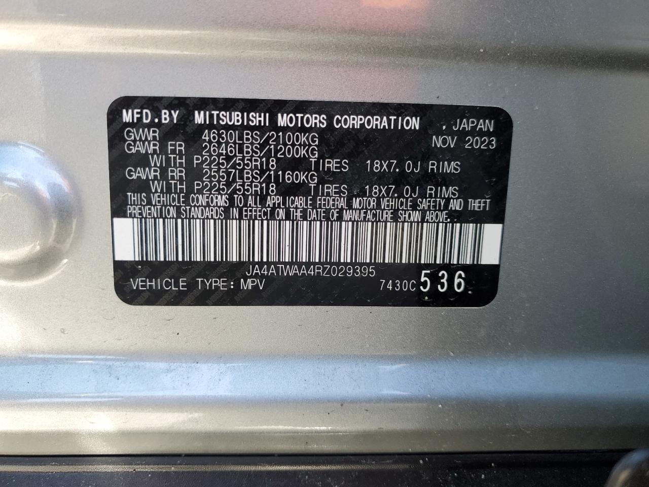 2024 MITSUBISHI ECLIPSE CROSS SE VIN:JA4ATWAA4RZ029395