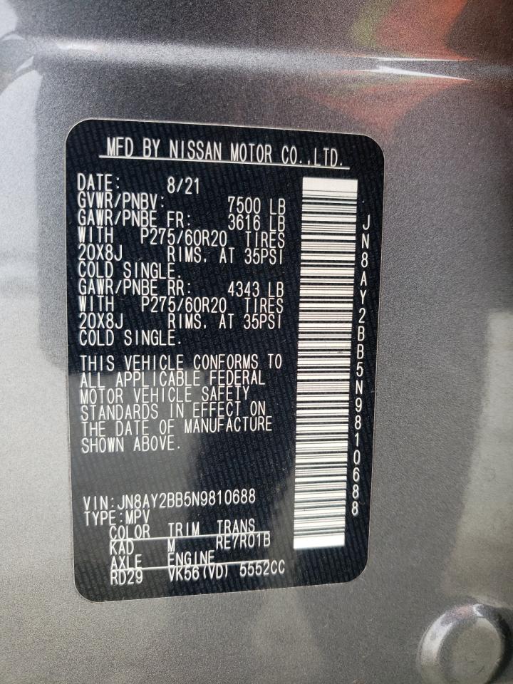 2022 NISSAN ARMADA SL VIN:JN8AY2BB5N9810688