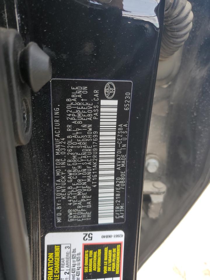 2024 TOYOTA CAMRY SE NIGHT SHADE VIN:4T1G11AK2RU917699