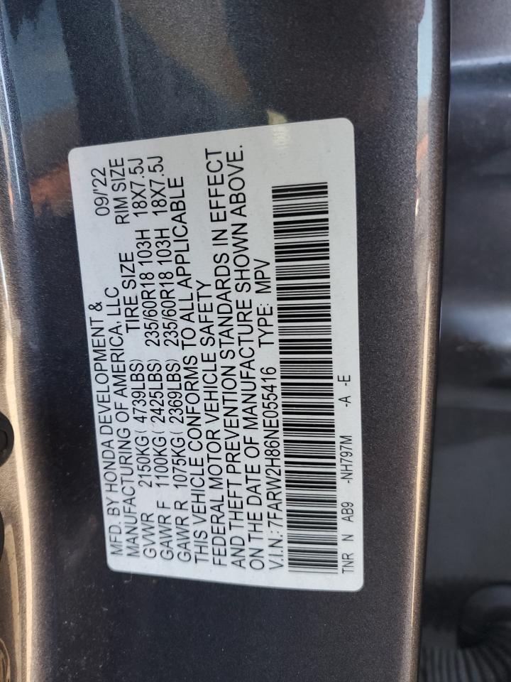 2022 HONDA CR-V EXL VIN:7FARW2H86NE055416