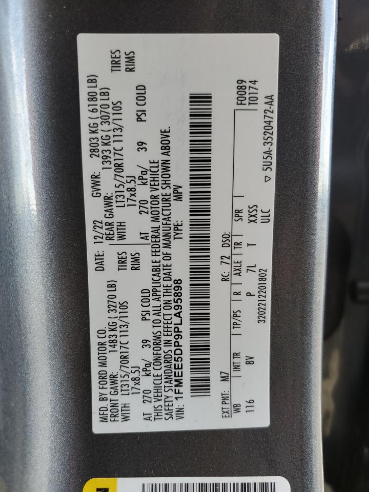 2023 FORD BRONCO BASE VIN:1FMEE5DP9PLA95898