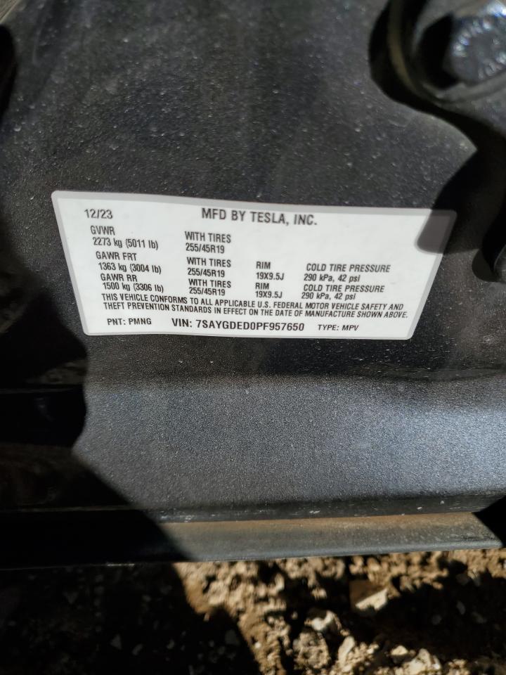 2023 TESLA MODEL Y VIN:7SAYGDED0PF957650