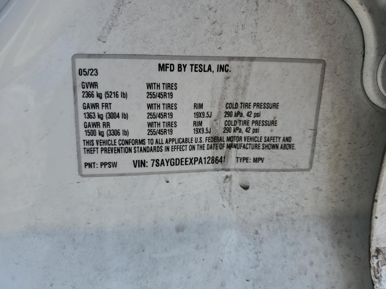 2023 TESLA MODEL Y VIN:7SAYGDEEXPA128641