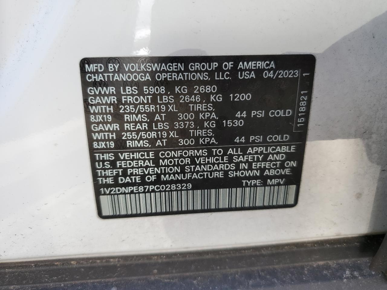 2023 VOLKSWAGEN ID.4 PRO VIN:1V2DNPE87PC028329