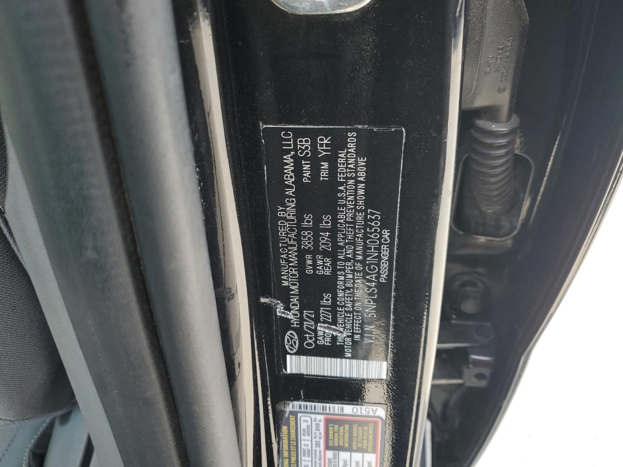 2022 HYUNDAI ELANTRA SEL VIN:5NPLS4AG1NH065637