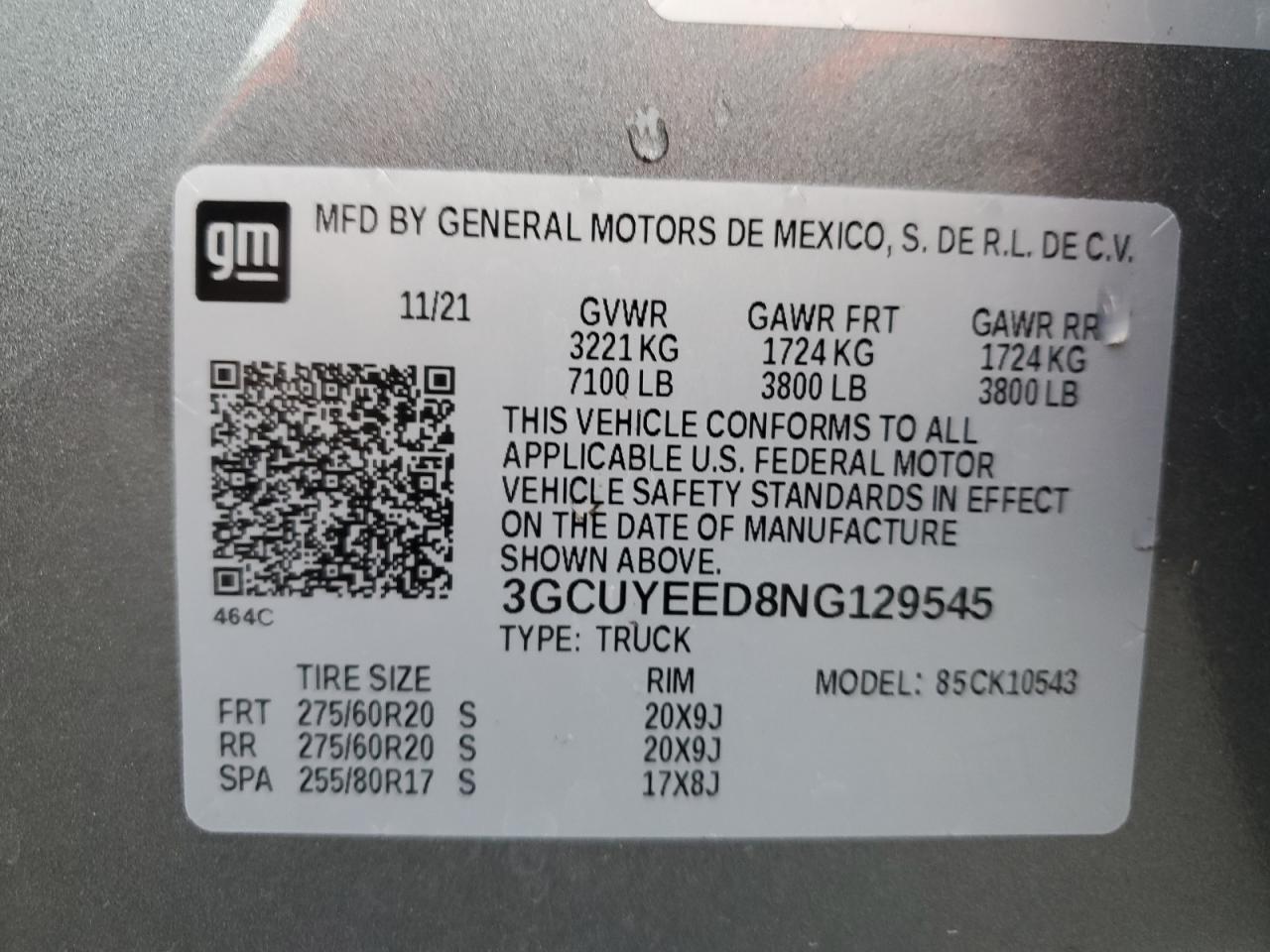 2022 CHEVROLET SILVERADO LTD K1500 RST VIN:3GCUYEED8NG129545