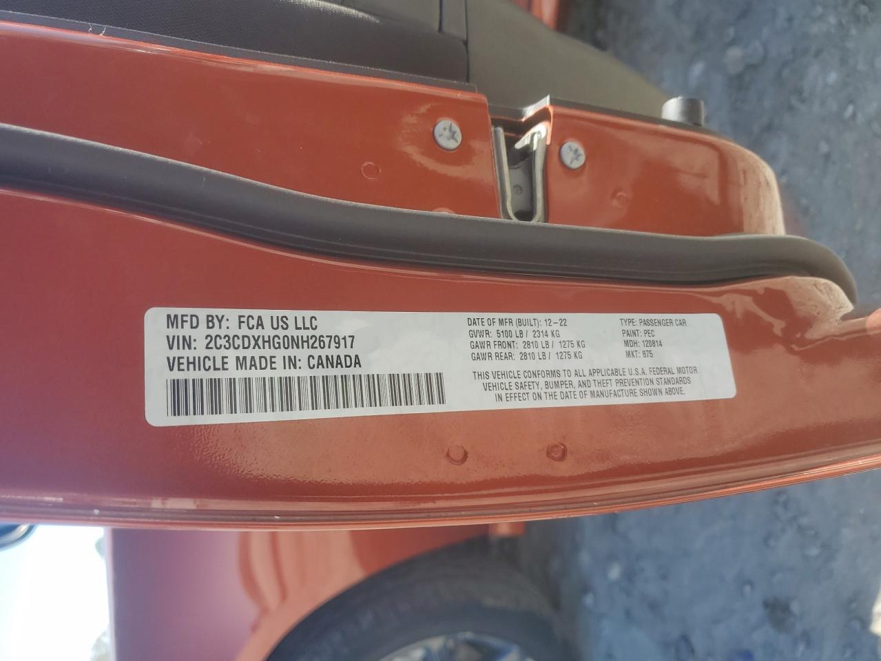 2022 DODGE CHARGER GT VIN:2C3CDXHG0NH267917